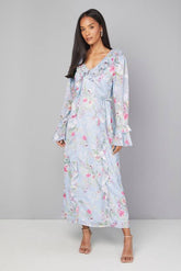 Floral Ruffle Belted Midaxi Dress