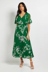 Pleated Cape Sleeve Midi Dress
