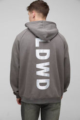 Tall Oversized Raglan Satin Applique WRLDWD Zip Thru Hoodie