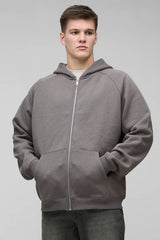 Tall Oversized Raglan Satin Applique WRLDWD Zip Thru Hoodie