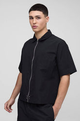 Oversized Crinkle Nylon Zip Up Shirt
