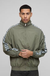Regular Fit Satin Panel Ruched Sleeve Nylon Track Jacket