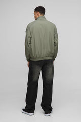 Regular Fit Satin Panel Ruched Sleeve Nylon Track Jacket