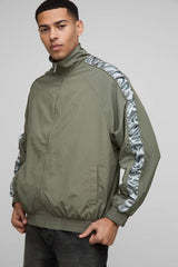 Regular Fit Satin Panel Ruched Sleeve Nylon Track Jacket