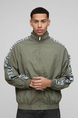 Regular Fit Satin Panel Ruched Sleeve Nylon Track Jacket
