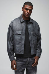 Oversized Washed Twill Stitch Detail Trucker Jacket