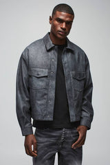 Oversized Washed Twill Stitch Detail Trucker Jacket