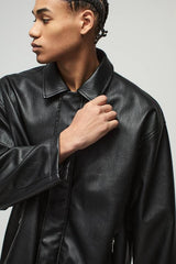 Oversized Zip Through PU Collared Car Coat