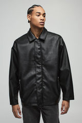 Oversized Zip Through PU Collared Car Coat