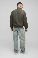 Raglan Regular Fit Funnel Neck Faux Suede Bomber Jacket