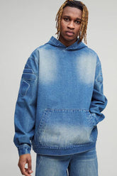 Tall Debossed Biker Denim Oversized Hoodie