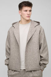 Tall Oversized Boucle Hooded Button Up Overshirt