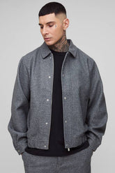 Tall Wool Look Boxy Oversized Harrington Bomber