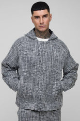 Tall Oversized Boucle Zip Up Hooded Jacket