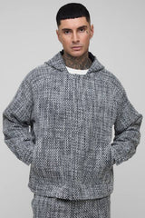 Tall Oversized Boucle Zip Up Hooded Jacket