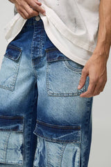 Relaxed Rigid Multi Pocket Cargo Denim Jeans