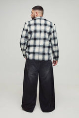 Plus Boxy Oversized Brushed Check Overcoat