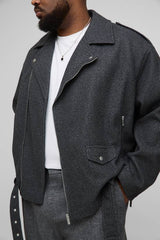 Plus Oversized Wool Look Biker Jacket