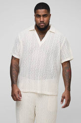 Plus Zig Zag Crochet Oversized Polo Shirt