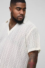 Plus Zig Zag Crochet Oversized Polo Shirt