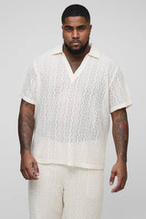 Plus Zig Zag Crochet Oversized Polo Shirt
