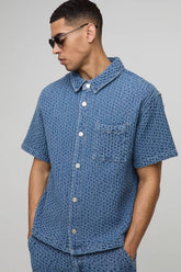 Boxy Fit Revere Textured Denim Shirt