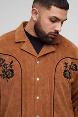 Plus Faux Suede Embroidered Oversized Boxy Fit Western Jacket