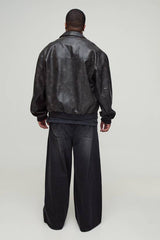Plus Embossed PU Boxy Harrington Jacket
