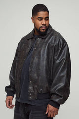 Plus Embossed PU Boxy Harrington Jacket