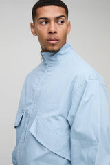 Oversized Boxy Pocket Detail Twill Funnel Neck Bomber Jacket