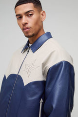 Oversized Western Panelled Collared Bomber Jacket