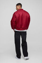Oversized Boxy Curved Hem Nylon Bomber Jacket