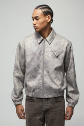 Boxy Washed Look Faux Suede Harrington Jacket