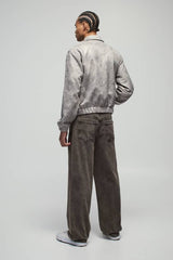 Boxy Washed Look Faux Suede Harrington Jacket