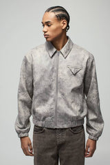Boxy Washed Look Faux Suede Harrington Jacket