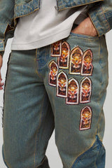 Slim Stacked Gothic Applique Jeans