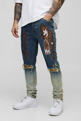 Skinny Applique Ripped Jeans