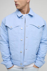 Boxy Nylon Contrast Stitch Western Trucker Jacket