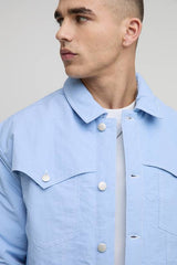 Boxy Nylon Contrast Stitch Western Trucker Jacket