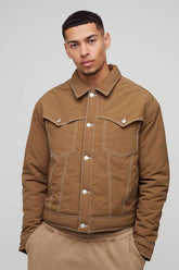 Boxy Nylon Contrast Stitch Western Padded Trucker Jacket
