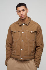 Boxy Nylon Contrast Stitch Western Padded Trucker Jacket