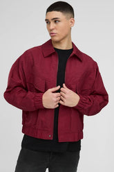 Oversized Boxy Peached Nylon Pocket Harrington Jacket