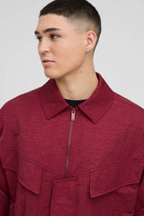 Oversized Boxy Peached Nylon Pocket Harrington Jacket