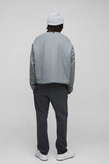 Oversized Collarless Stripe Baseball Varsity Jacket