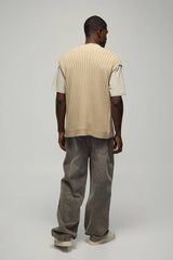 Oversized V Neck Button Up Knitted Vest
