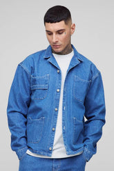 Tall Oversized Carpenter Pocket Denim Shirt