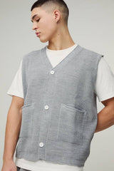 Boxy Ribbed Contrast Button Knitted Vest