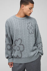 Oversized Fit Cable Floral Knitted Jumper
