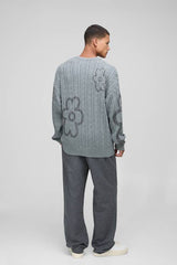 Oversized Fit Cable Floral Knitted Jumper