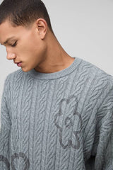 Oversized Fit Cable Floral Knitted Jumper